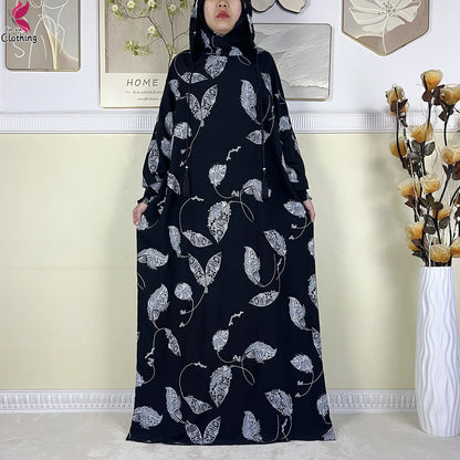 New Ramadan Muslim Cotton Two Hats Abaya Femme Prayer Garment Clothing Dubai Islamic Maxi Arab Robe Muslimic Kaftan Women Dress.