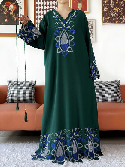 New 2025 Muslim Party Women Abaya Chiffon Diamond Long Sleeve Casual Clothing African Abaya Women Robe Dubai Turkey Islamic Robe.