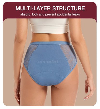 Moonful Women's Menstrual Panties High Waist Leak Proof 4 Layer Breathable Lace Period Underwear Girls Absorbent Brief.