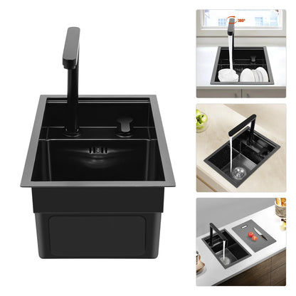 Verstecktes Küchenspüle, schwarz eingebettetes Arbeitsplattenwaschbecken, unsichtbares Waschbecken für die Küche, Bar, platzsparendes, verstecktes Badezimmerwaschbecken für Küchen