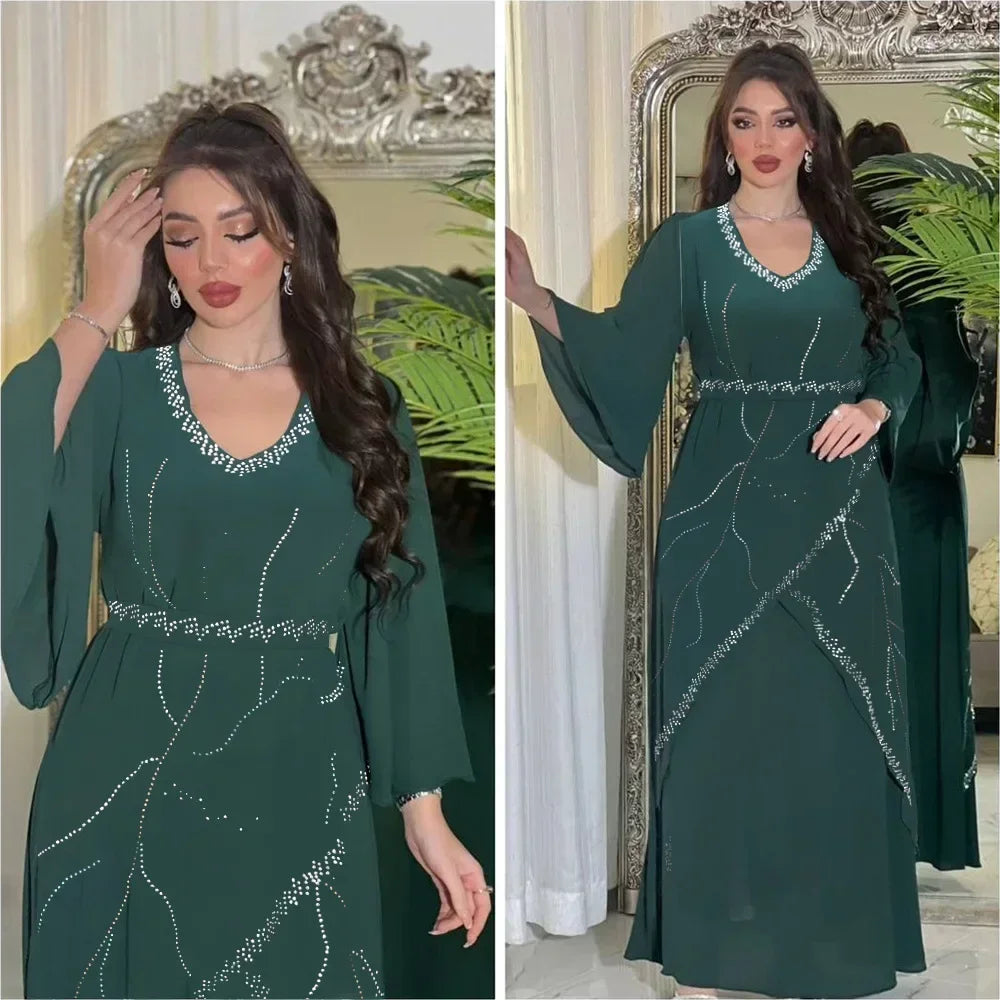 Diamanten Abayas für Frauen Muslimischen Abend Party Kleid Islam Kleidung Arabische Robe Saudi Kleid Marocain Kaftan Dubai Jalabiya Djellaba.