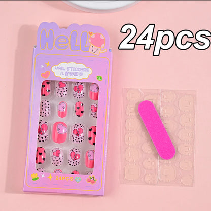 120pcs/box Pink Cartoon Children Press On Nails Candy Color Unicorn Cat Bunny Kids Full Cover False Nail Girls Party Nail Decora