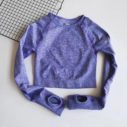 Seamless Shirts Crop Top Long Sleeves Shirts for Women Sports Fitness Gym Clothing Workout Tops Sports Shirts