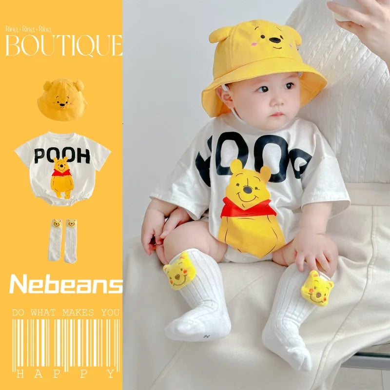 Cartoon Pooh Bär Bodys Schatz Tasche Furz Kleidung Baumwolle Weiche Sommer Baby Kleidung Neugeborenen Fotografie Strampler K5652.