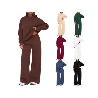Sport Stil Lose Anzug Herbst Winter Vielseitige frauen Lange-ärmeln Pullover Sweatshirt Sport Breite bein Hosen Zwei-stück Set