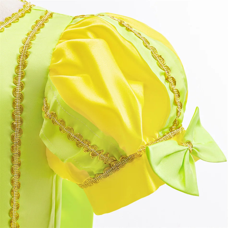 Tiana Fancy Prinzessin Kleid für Mädchen Geburtstag Party Kostüm Kinder Rollenspiel Ballkleid Kinder Karneval Performance Kleidung
