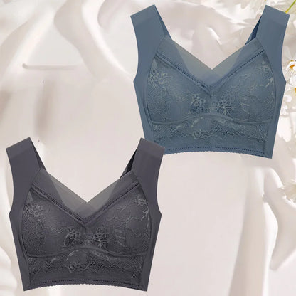 FINETOO 2Pcs Plus Size Sexy Crop Tank Top Seamless Bra Push Up Women Bras Wireless Bralette Femme Underwear Sports Lace Lingerie