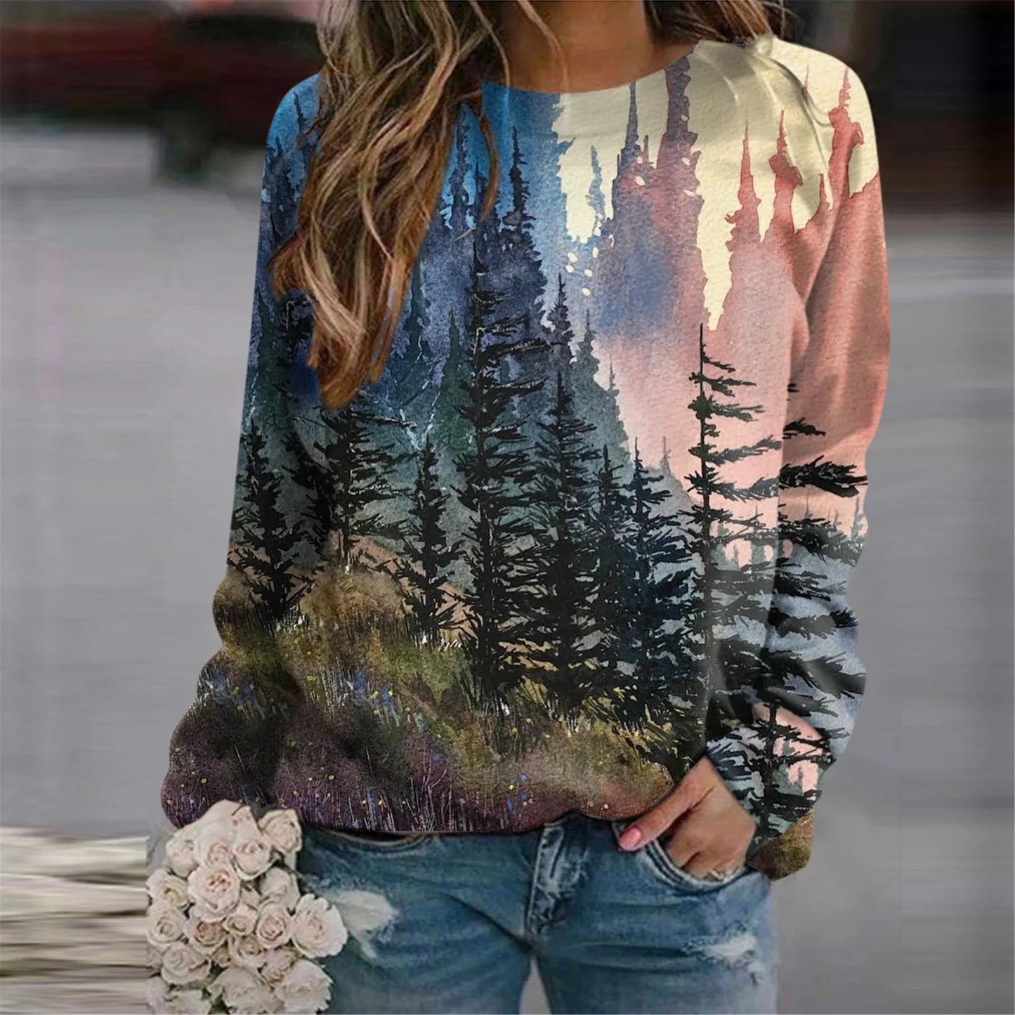 Forest Trees 3D Print Sweatshirts Women's Casual Raglan Long Sleeves Hoodies Woman Pullovers Harajuku Y2k Tops Female Clothing.