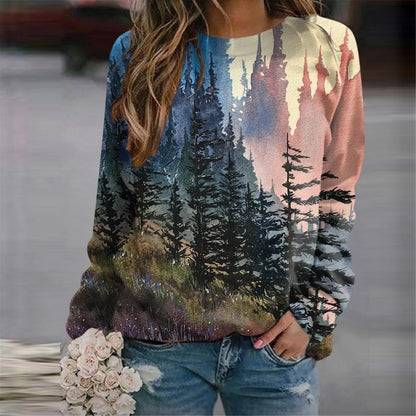 Forest Trees 3D Print Sweatshirts Women's Casual Raglan Long Sleeves Hoodies Woman Pullovers Harajuku Y2k Tops Female Clothing.