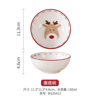 Nordic Stitching Santa Claus Dishes Plates Tableware Set Embossed Sealed Jar Seasoning Jar Western Ceramic Flat Plate Cup