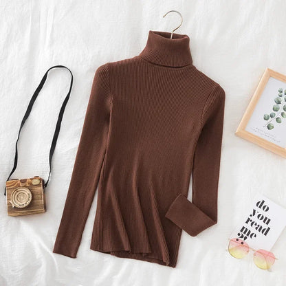 2025 Women Autumn Winter Casual Tops Women Turtleneck Sweater Knitted Soft Pullovers Cashmere Jumpers Basic Solid Soft Sweaters