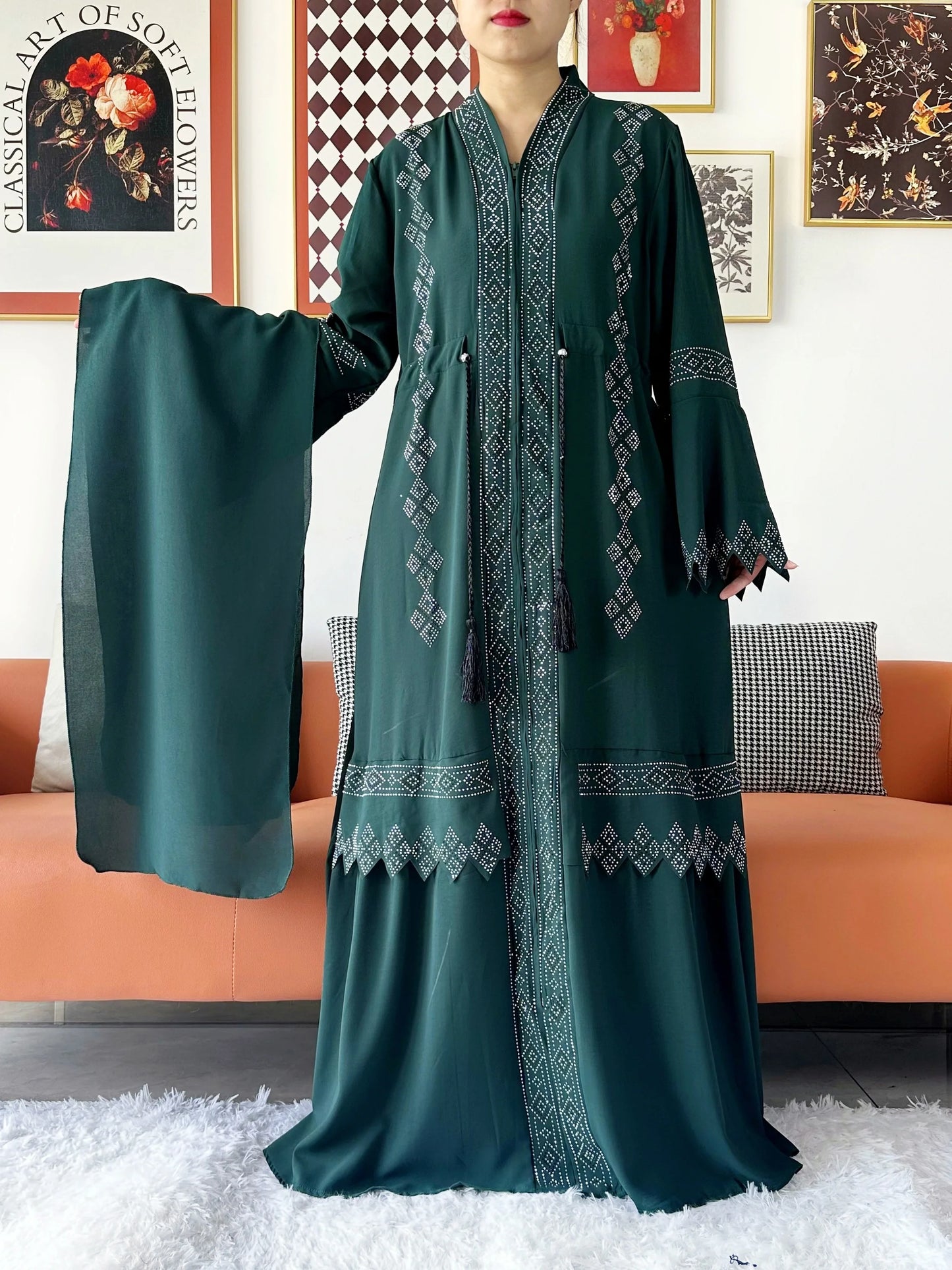 New Women Elegant Dress Chiffon Open Abaya with Zipper Muslim Women Dress Islamic Clothing Cardigan Abaya Women Muslim Dress