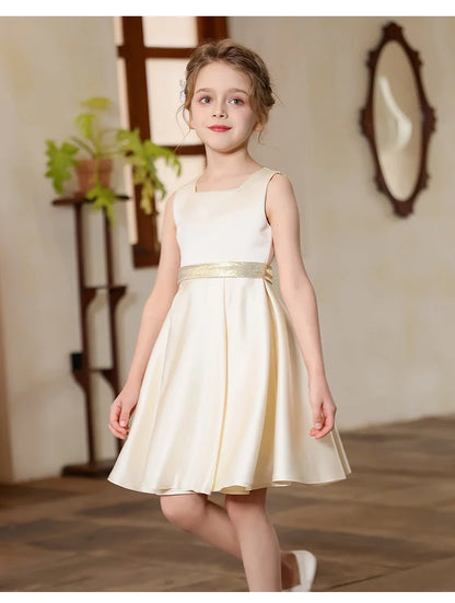 Mädchen Luxus Beige Kleid Kinder Partys Bühnenaufführungen Party Hochzeit Feier Kostüm Größe 110-170.