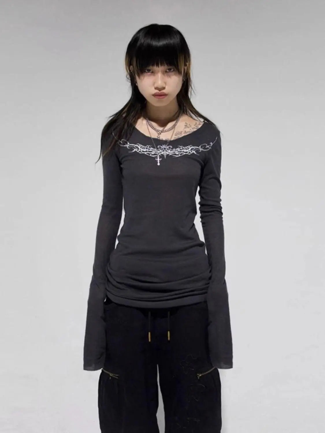 Seeslim Gothic Graphic T Shirts Women Long Sleeve Korean Fashion 2000s Clothes Y2k Slim Spring Autumn Tops Tees Female Clothing.