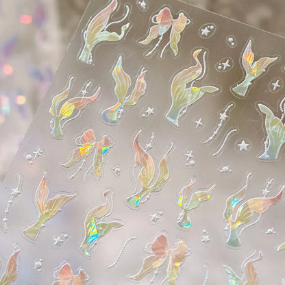 Ocean Theme 5D Nail Sticker Summer Beach Seashells Starfish Conch Scallop Shell Coral Self Adhesive Decoration Manicure Decal