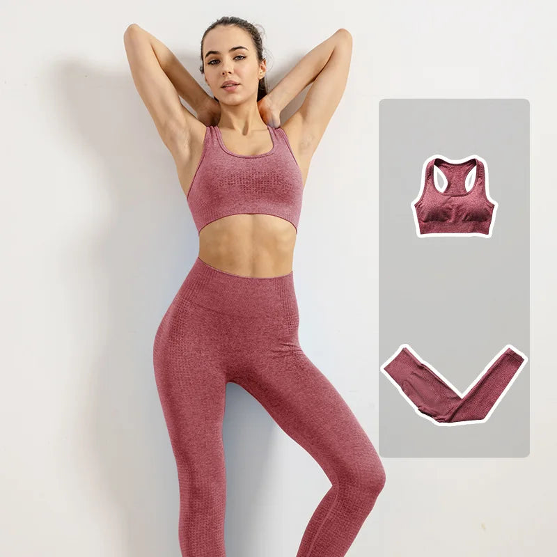 Women Vital Seamless Yoga Fitness Clothing Set High Waist Gym Leggings Crop Tops Sports Tracksuit Plush Up Sports Outfits