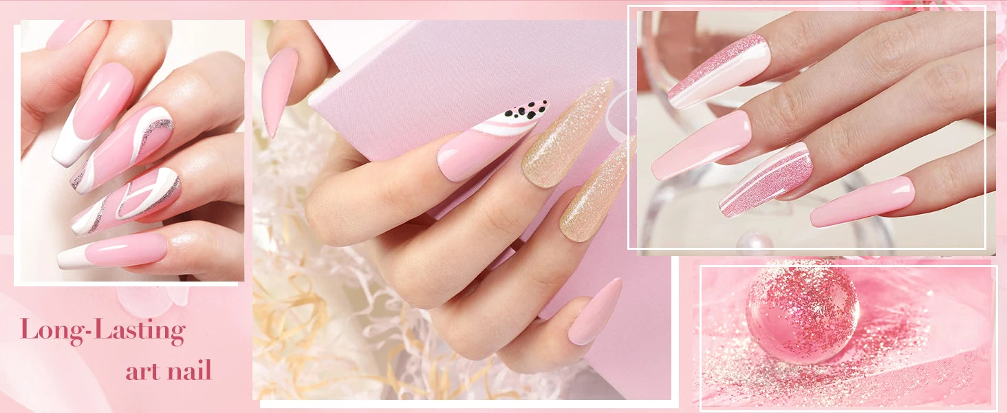 Dip Nails Powder Kit Acrylic Dipping Powder Set with Base Top Coat Activator for French Nail Art Manicure Salon DIY Gift No UV.