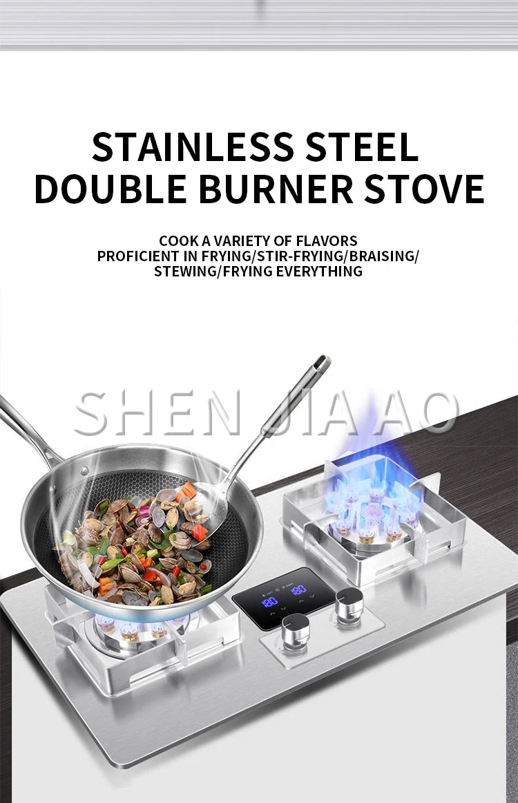 5KW Gas Stove Home Double Embedded Gas Stove Energy-saving Fierce Fire Stove Gas Cooktop Double hole gas stove.