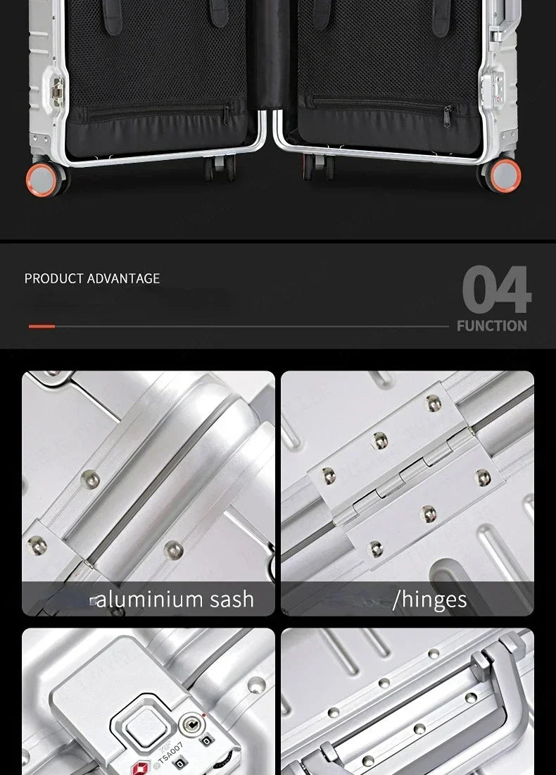 TravelTrolley-Gepäck, 20 Zoll, Handgepäck, Kabinenkoffer, Reisetaschen, Rollgepäck, Reisekoffer aus Aluminium-Magnesium-Legierung.