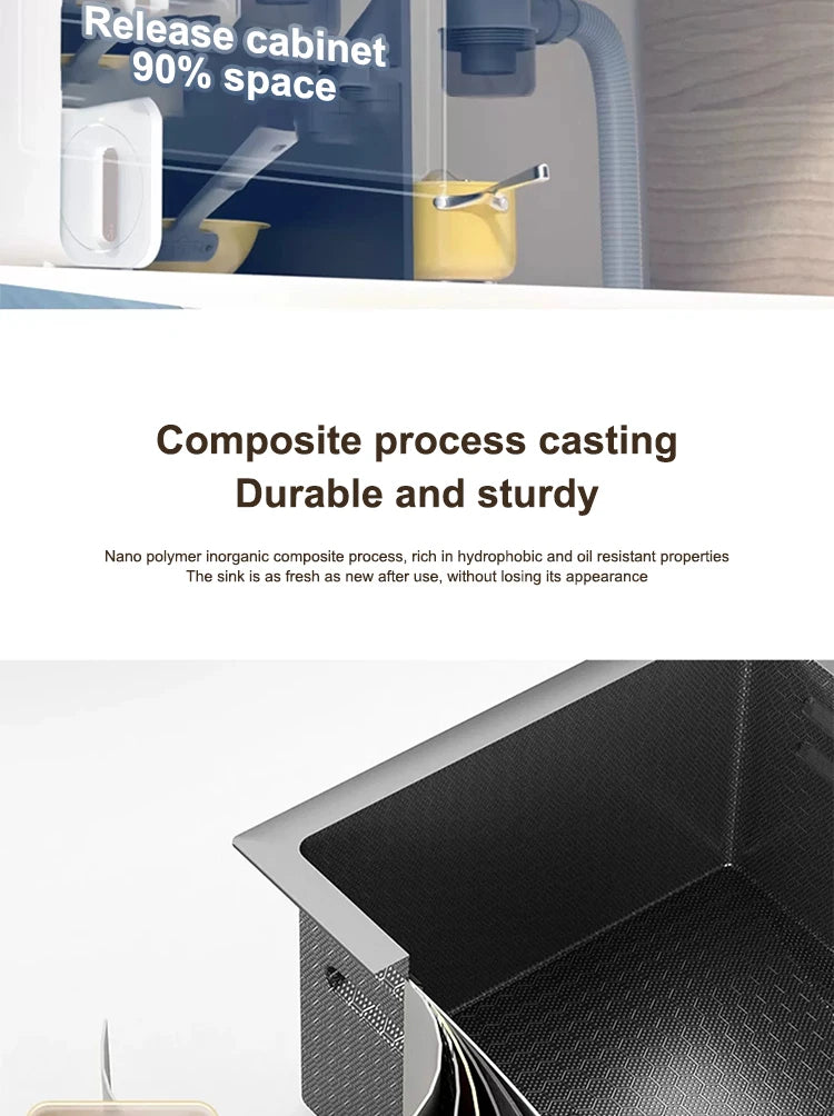 Küchenspüle, Wasserfall-Waschbecken aus Edelstahl, extra großer Einzelschlitz mit Digitalanzeige, Wasserhahn-Set für die Küche