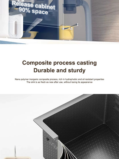 Küchenspüle, Wasserfall-Waschbecken aus Edelstahl, extra großer Einzelschlitz mit Digitalanzeige, Wasserhahn-Set für die Küche