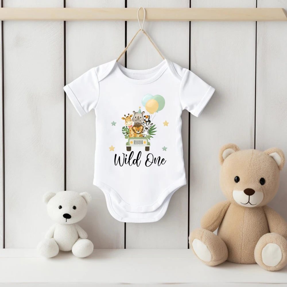 Wild One&Tier Muster Druck Jungen Neugeborenen Strampler Sommer Casual Kurzarm Säugling Body Baby der ersten Geburtstag Kleidung.