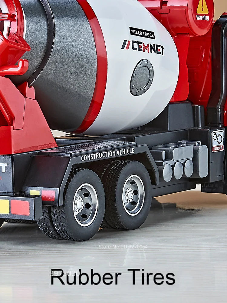 1/24 Electric Mixer Truck Toys Model Car Alloy Diecast Engineering Vehicles Doors Opened Sound Light Pull Back Toy Gift for Kids.