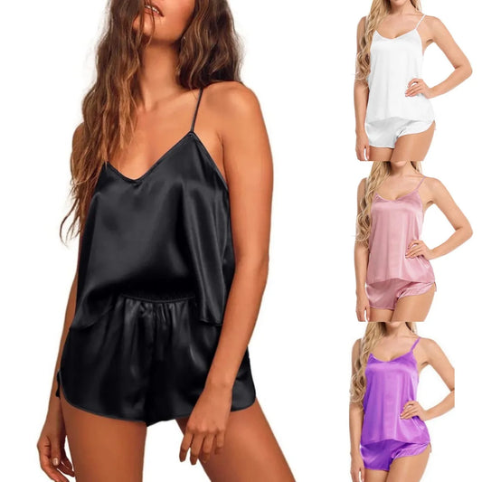 Sexy Frauen Pyjama Satin Spitze Seide Hosenträger V-Ausschnitt Tops Shorts Robe Pyjama Set Nachthemd Unterwäsche Nachthemd Anzug