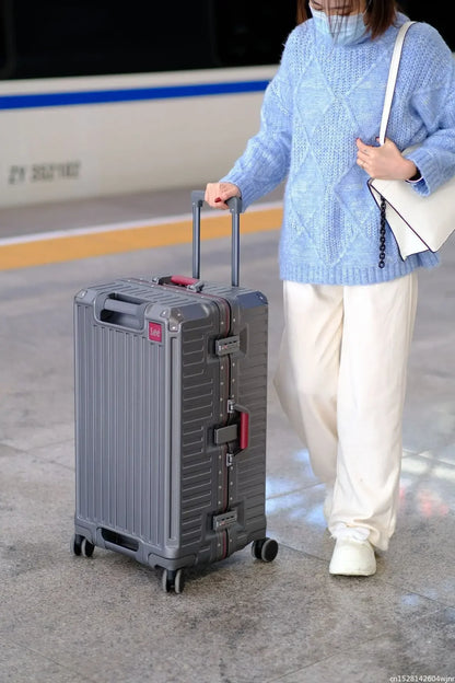 20-Zoll-Rollgepäck für die Kabine, multifunktionaler Reisekoffer, Passwortsperre, omnidirektionales Rad, Rollgepäckkoffer.