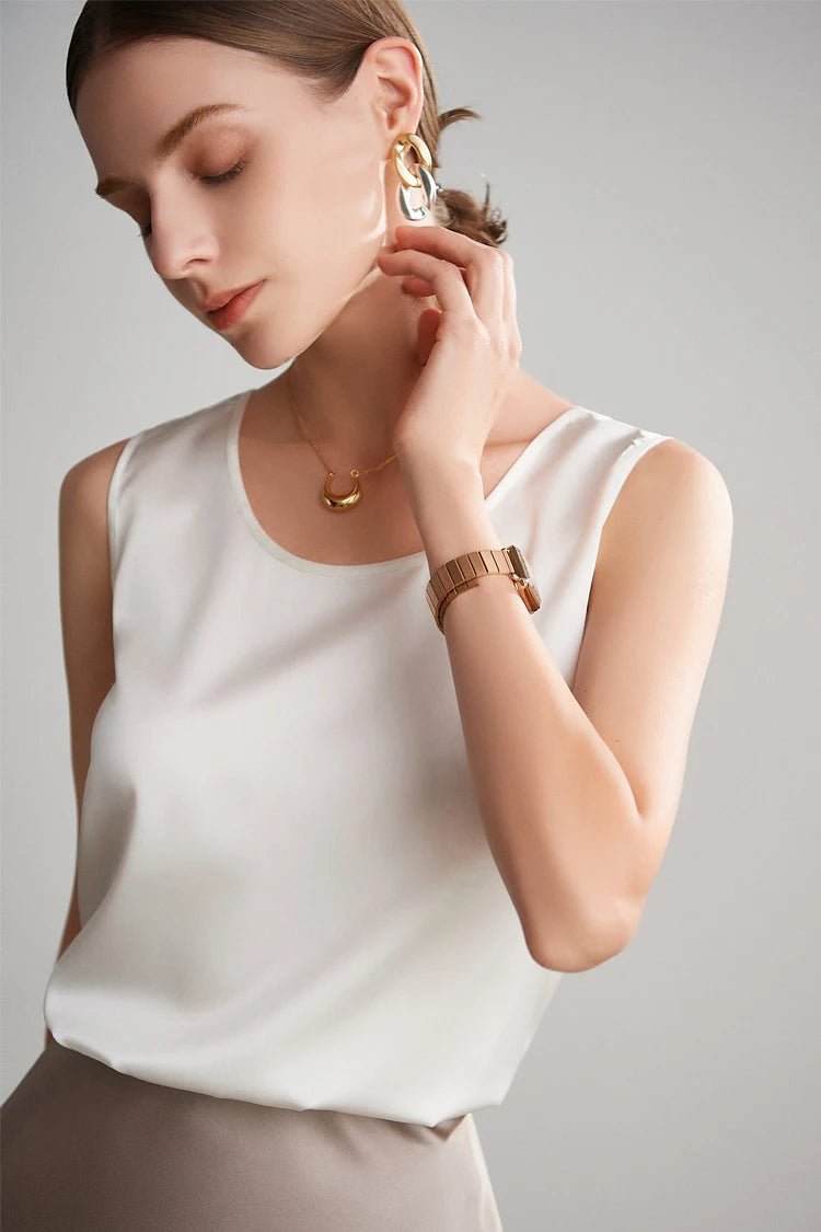 SuyaDream. Damen Basic Cozy Tanks, 100 % echte Seide, O-Ausschnitt, ärmelloses, schickes T-Shirt, 2025, solide Sommerwesten, Weiß, Rosa, Beige.