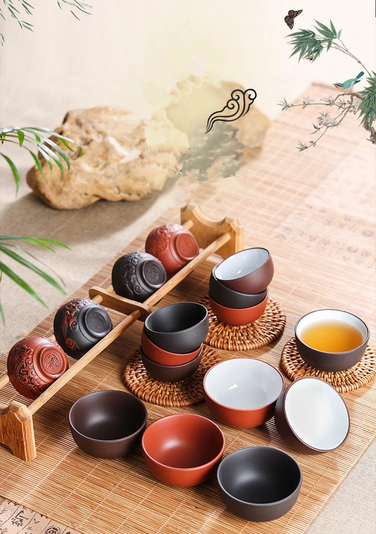 Handmade Dragon Ceramic Tea Cup, Purple Clay Cup, Kungfu Teaset, Small and Large, Tea Accessories, 6 PCs/Pack.
