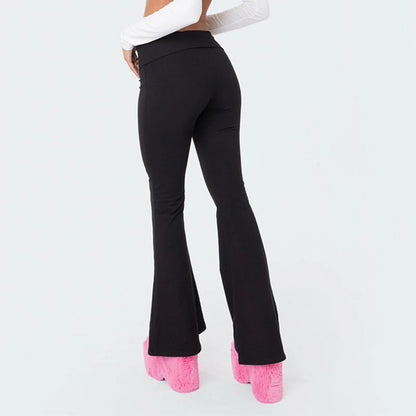 Damenmode, einfarbig, schmale Passform, schmale Reverse-Taille, niedrige Taille, elastische Taille, Schlaghose, Hose für Damen, Damenhose 2024