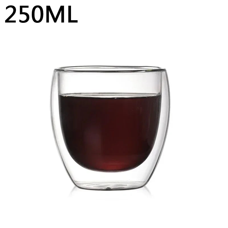 1-6PCS 80-450ML Heat Resistant Double Wall Tea Glass Cup Beer Coffee Handmade Creative Cold Beverage Transparent Drinkware Set