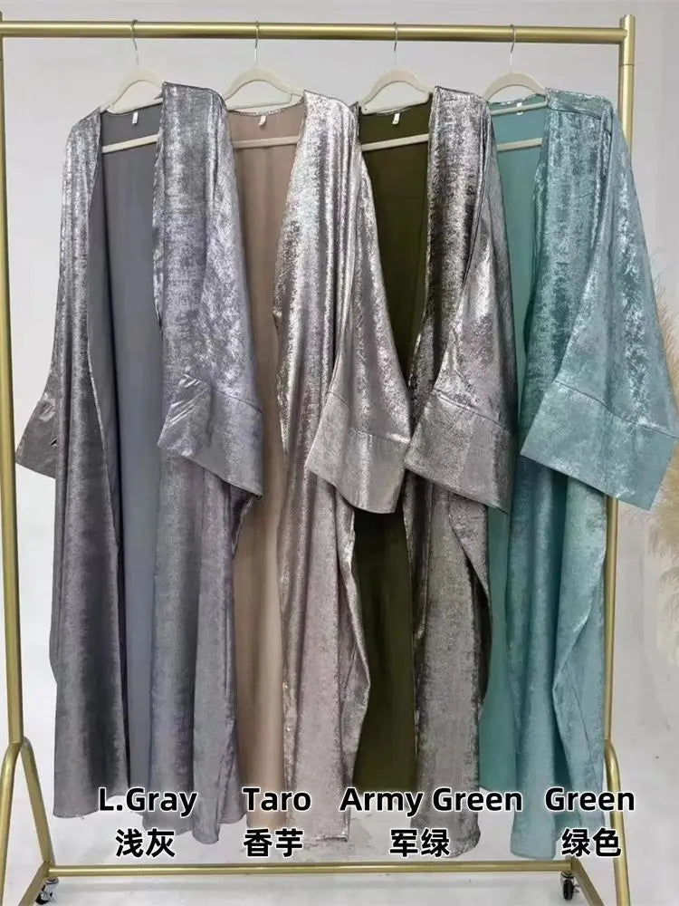 Ramadan Eid Shiny Satin Open Kimono Abaya Damen Dubai Luxury Muslim Kebaya Abayas For Women Kaftan Dress Islamic Clothing Femme.