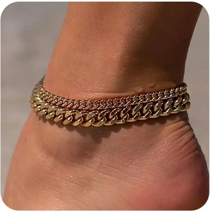 Gold Ankle Bracelets for Women K Gold Plated/Silver Anklets for Women Waterproof Minimalist Cuban Link Anklets Set Gift.