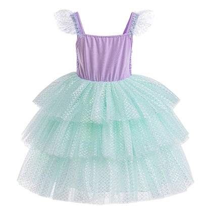 Mädchen elegante Regenbogen Prinzessin Kleid mit Bowknot Flatter Trim Mesh Kleid Tutu Kleid für Party, Performance Tutu Kleid