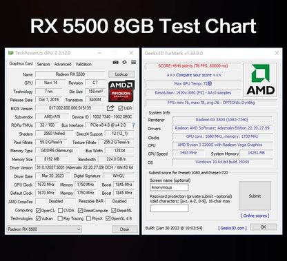 MLLSE Graphics Card RX 5500 8gb Placa De Video Gaming 7NM 128bit GDDR6 8Pin PCI Express 4.0 x 8 1717MHz DP*3 Desktop.