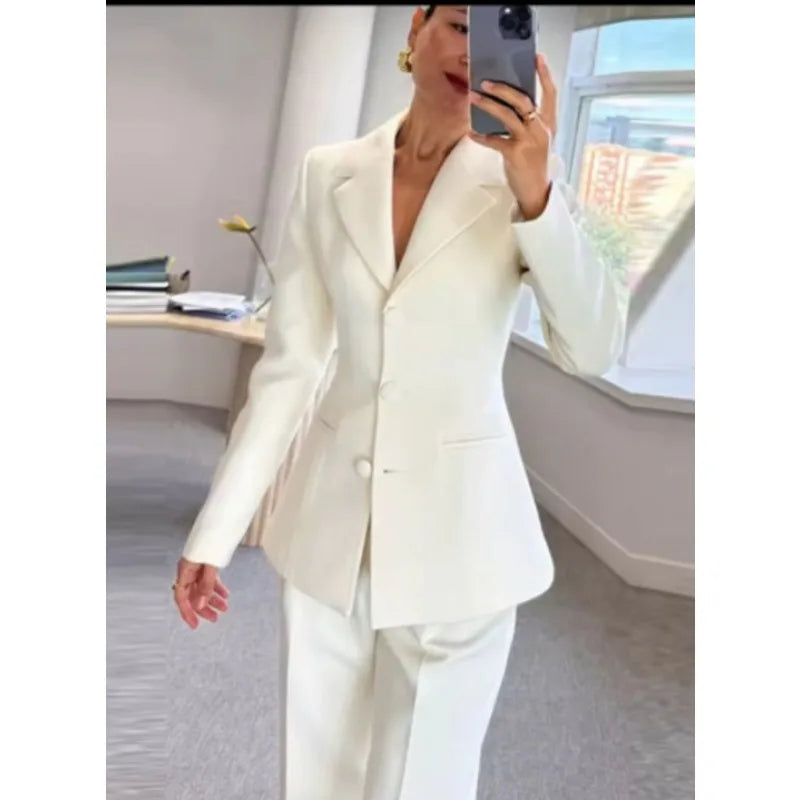 Women Fall Business Pant Suit Long Sleeve Formal 2 Piece Blazer Set Casual Office Work Slim Corset Outfits 2025.