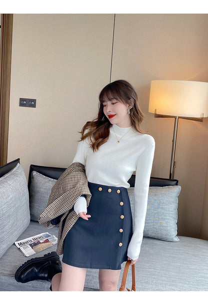Herbst Winter Frauen Mock neck Pullover Pullover Tops Strickwaren Mode Weibliche Lange Hülse Dünne Elastische Beiläufige Gestrickte Shirts