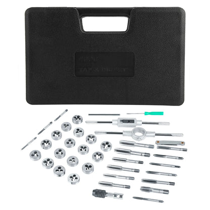 40-teiliges Gewindebohrer- und Matrizenset M3-M12 Schraubenmutter mit Schraubenschlüsseln und Gewindelehre, wärmebehandelt 45 #   Stahlhähne, Matrizen aus legiertem Stahl, Handwerkzeuge