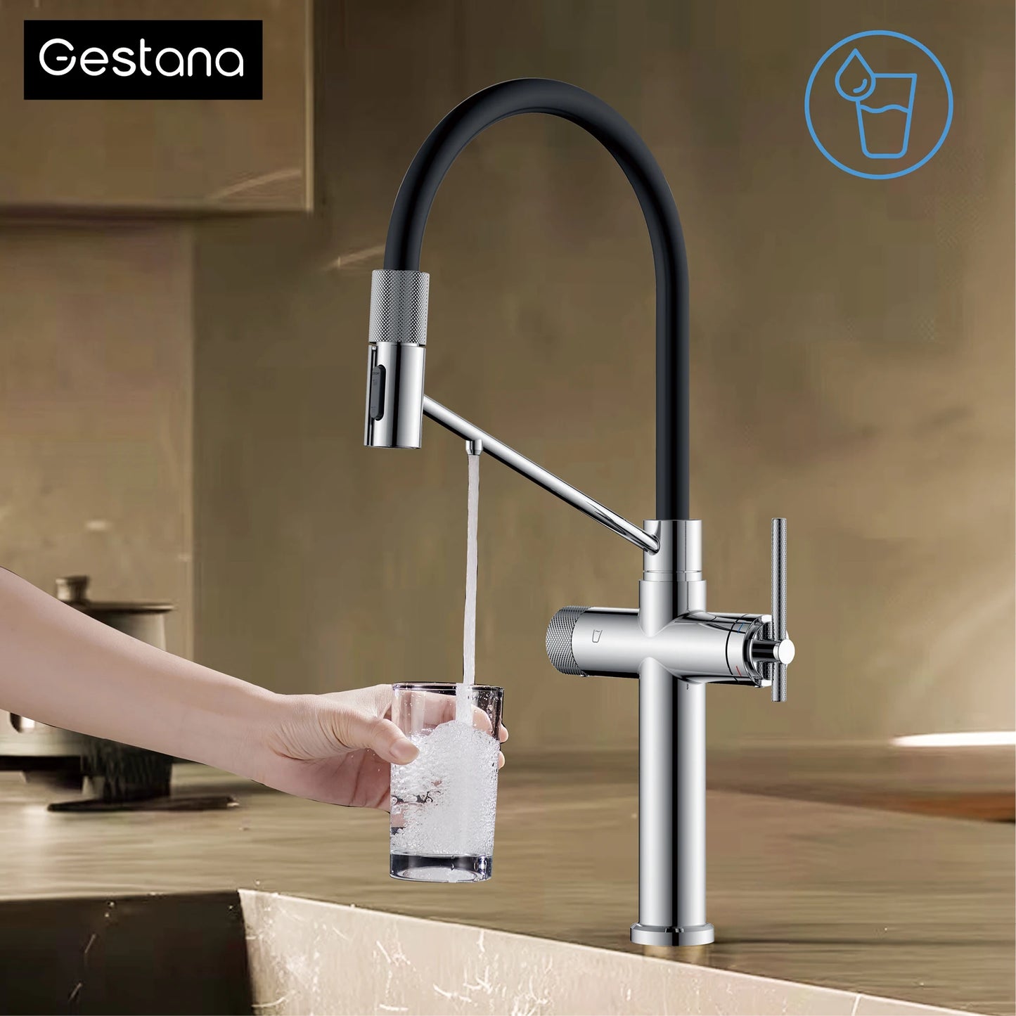 Modern chrome brass pull-out hot and cold water single hole kitchen faucet luxury 2 function drinking water mode sink faucet