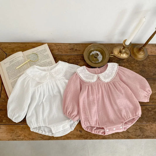 Neugeborene Mädchen Kleidung Frühling Kleinkind Mädchen süße Prinzessin ein Stück Stram pler Spitze Kragen Baumwolle Kleidung Herbst Outfit