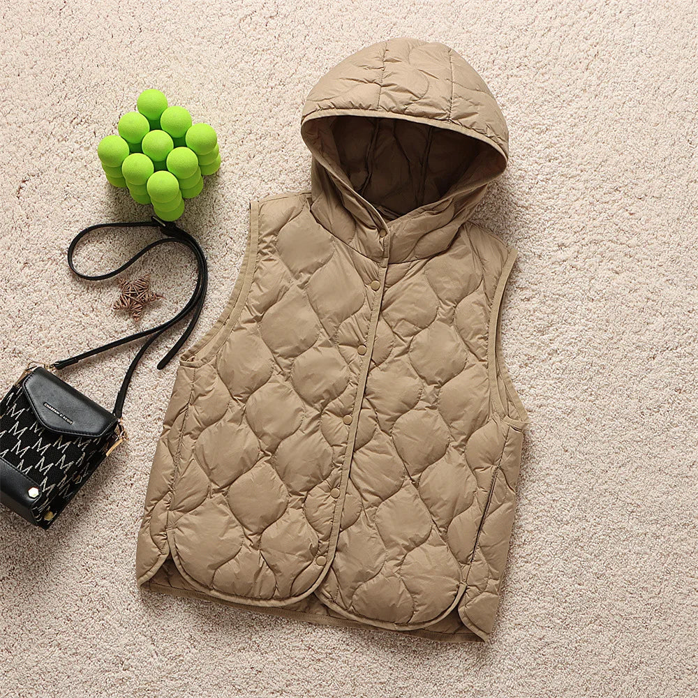 2024 neue Ankünfte Frauen Mode Ultraleicht Dünne Mit Kapuze Unten Jacken Frühling Winter Weiblichen Koreanischen Slim Fit Ärmellose Puffer Mantel