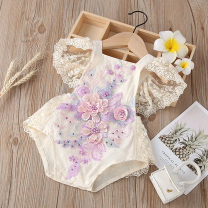 Sommer Baby Kleidung Kleinkind Junge Mädchen Floral Applikationen Body Kleinkind Kinder Rüschen Spitze Strampler Baby Einteiliges 0-24 monate.