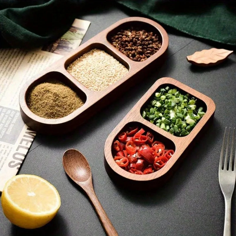 Solid Wood Divided Serving Tray with Multiple Compartments Perfect for Organizing Snacks Condiments Appetizers BBQ Hot Pot.
