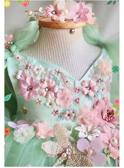 Luxuriöses und elegantes Schmetterlingsmädchen-Prinzessinnenkleid für 0–6 Jahre, formelle Jubiläumsfeier, flauschiges Kleid, Modellkunst, Aufführung