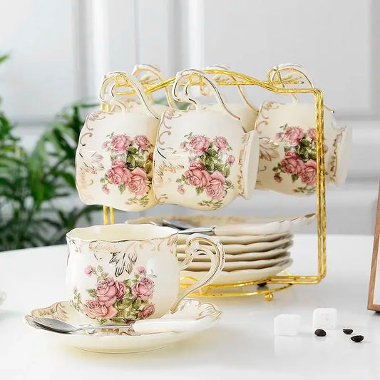 1set Ceramic Hand Painted Coffee Cup With Dish Spoon Vintage Cup Cafe Bar Supplies European Breakfast Colorful Milk Cup.