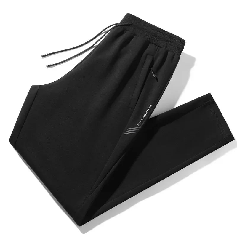 Herbst/Winter Fleece-gefütterte Herren-Hose mit Reißverschluss, warmes Fuß, Freizeithose, Übergröße, lockere Passform, gerade Bein-Jogginghose, trendig.