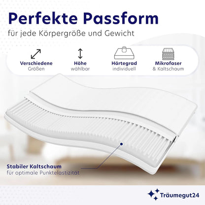 Ortho Kalschaummatratze, 7-Zonen-Matratze, Härte: H2 & H3, ÖkoTex gerollte Matratze (140 x 200 cm)