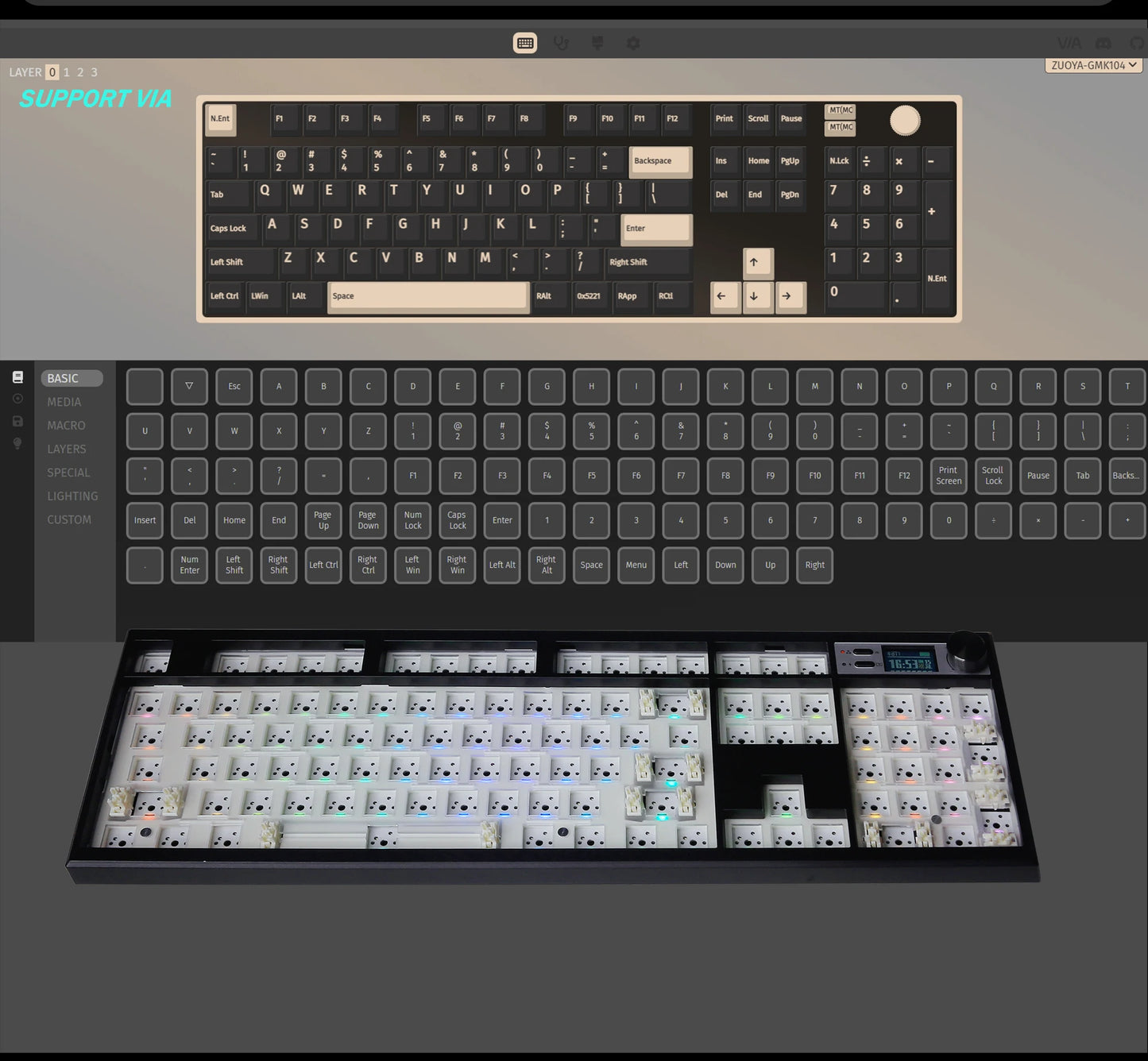 GMK104 Mechanical Keyboard Kit Three Mode Gaming Keyboard Hot Swap  Backlit Gasket Structure This VIA with display screen.